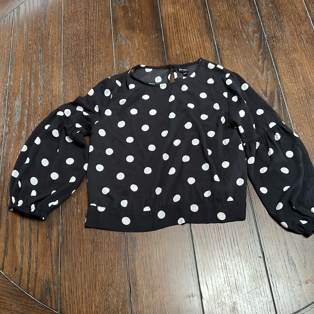 Girls Art Class Blouse Black White Polka Dot L 10/12